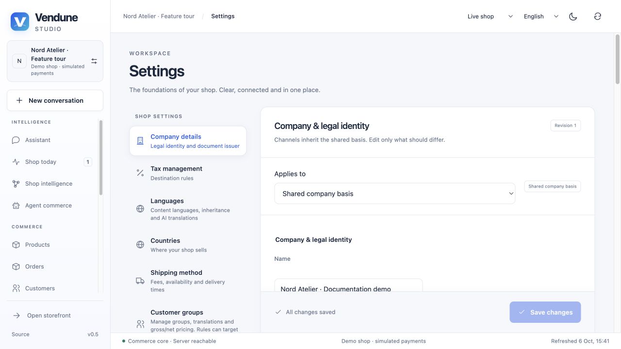Shared company identity with separate channel scope and structured fields