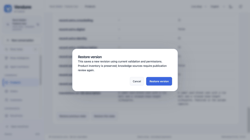 Restore a saved product change through the explicit validated confirmation