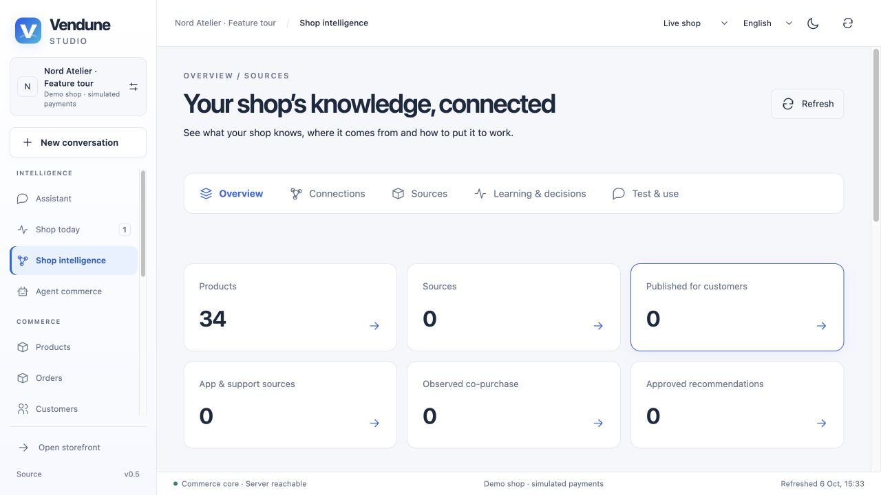 Knowledge overview with real catalog totals and separate evidence categories