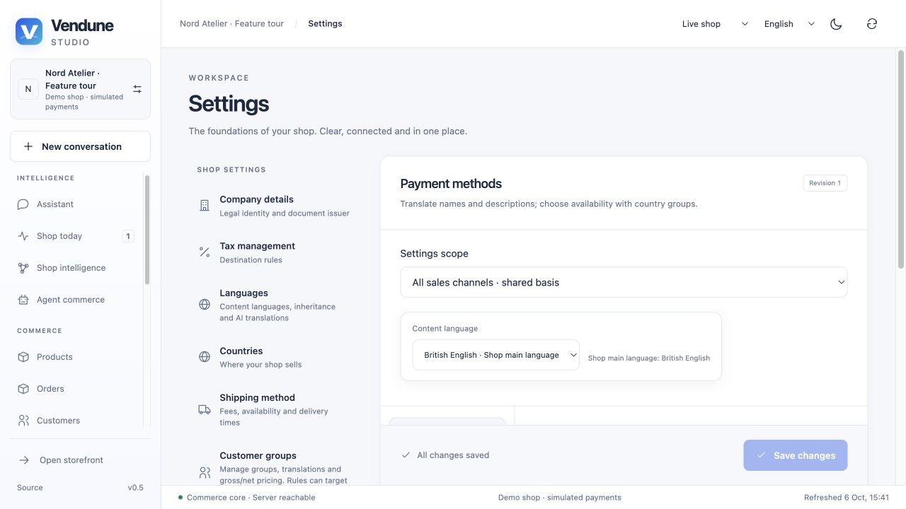 Payment-method eligibility and the explicitly simulated demo method