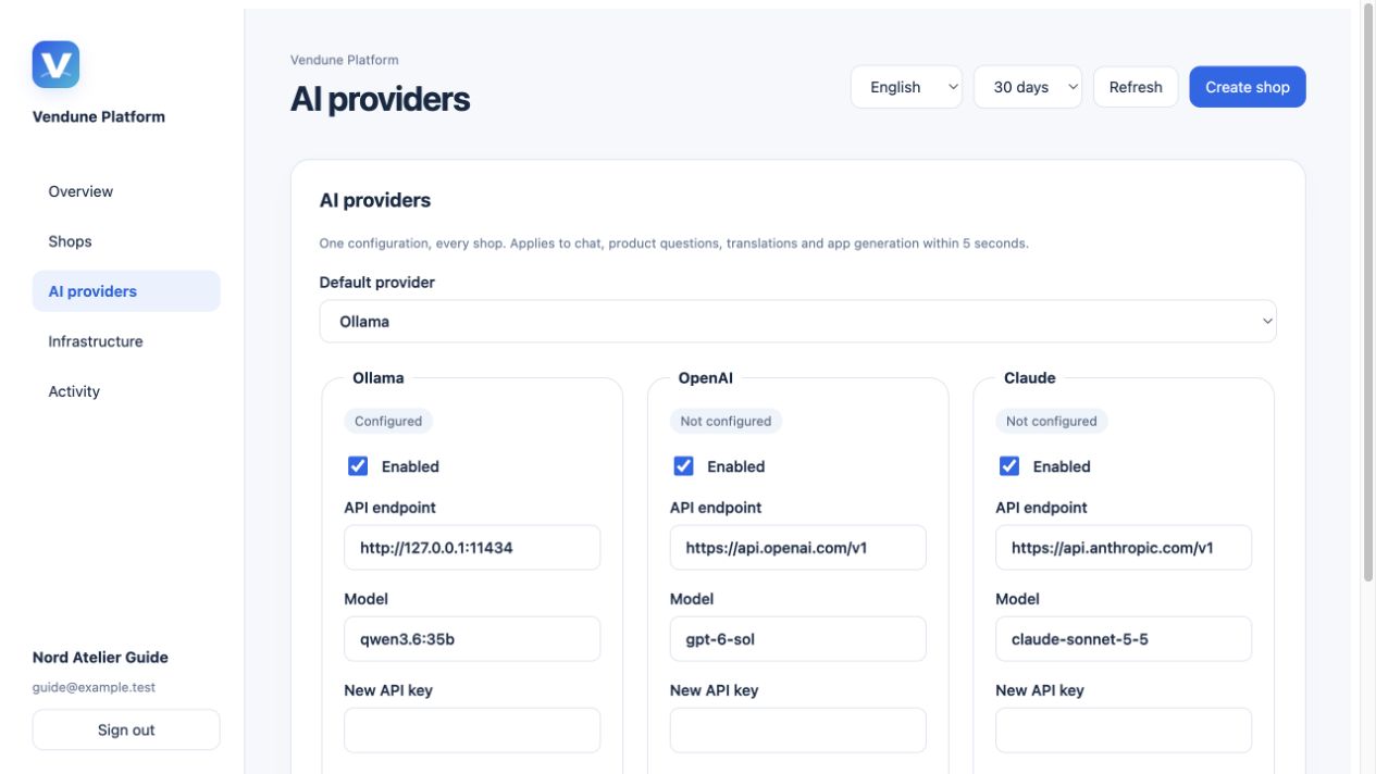 Real central provider settings and default selection; no inference request is made