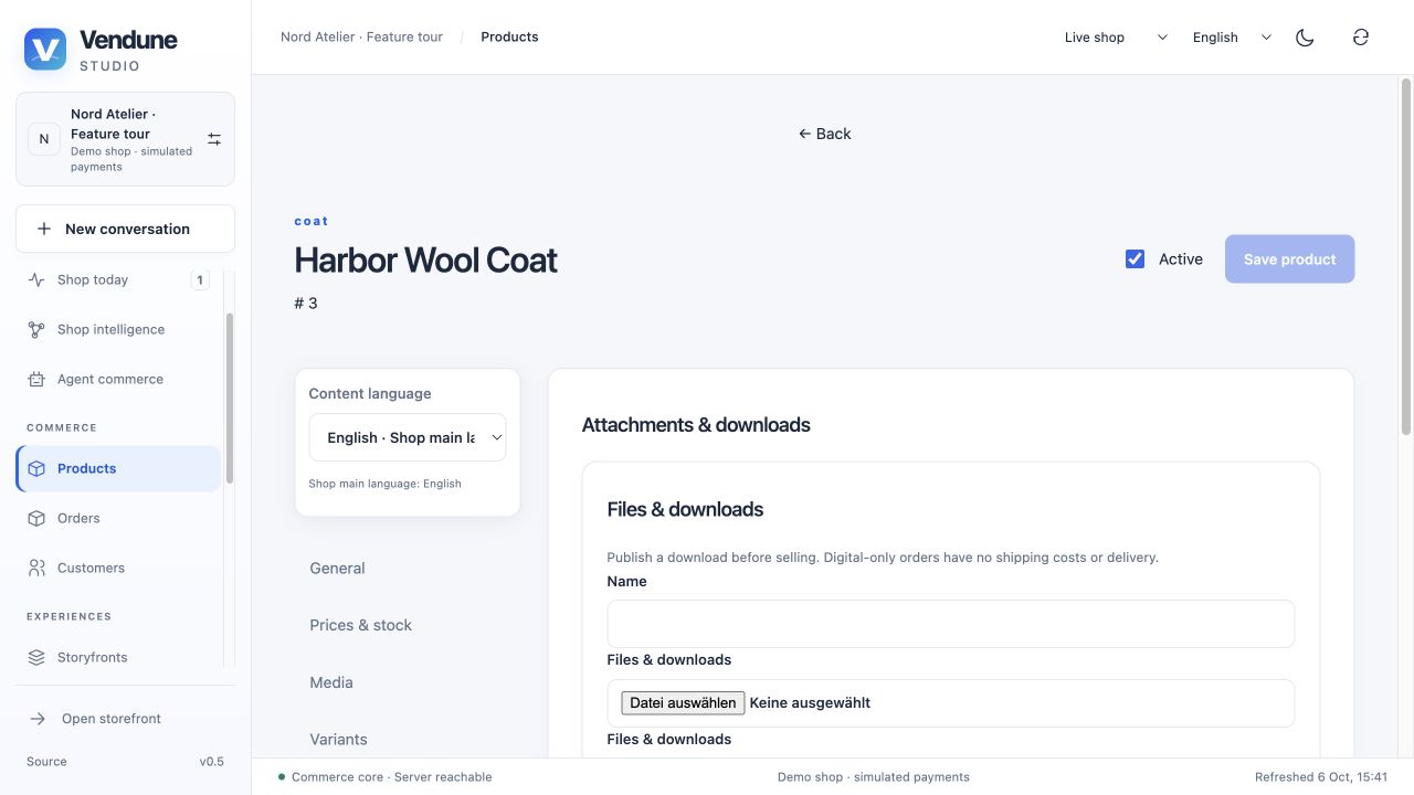 Product-specific files and downloads workspace