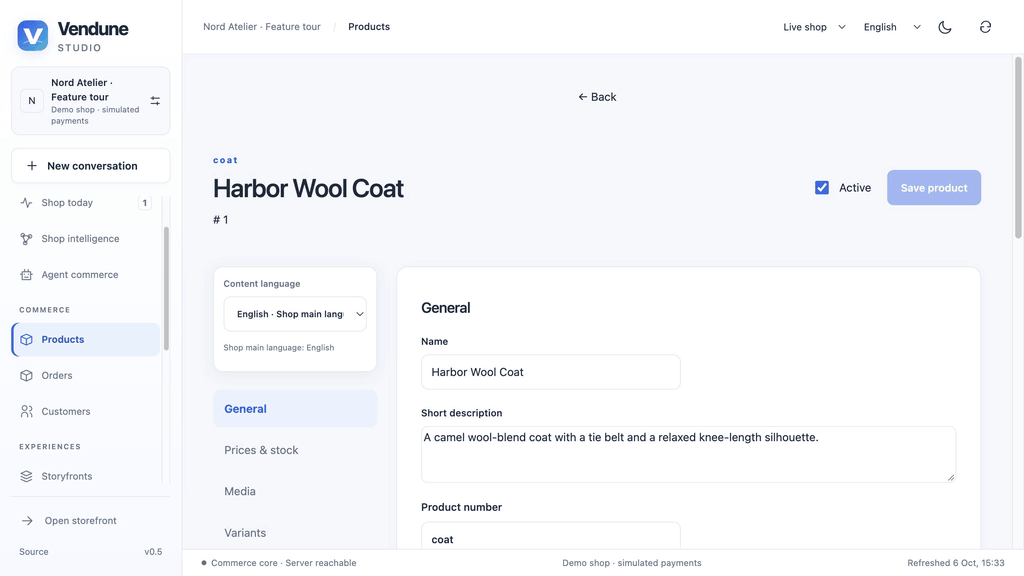 Switch between actual German/French/English content and the Markdown source editor