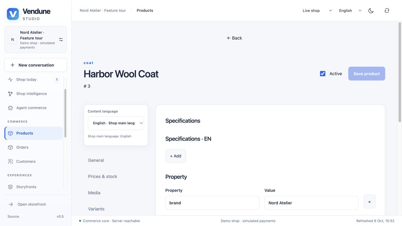 Localized specification rows and native property values