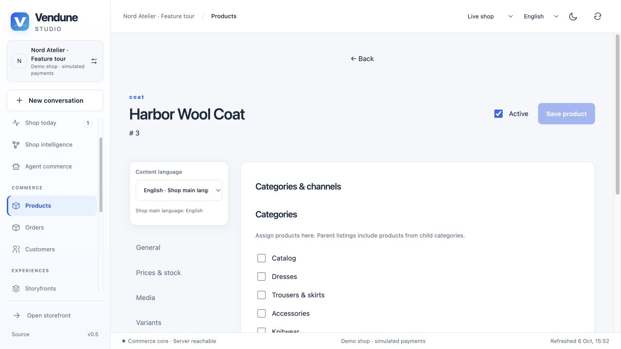 Category assignment in the native Categories & channels tab