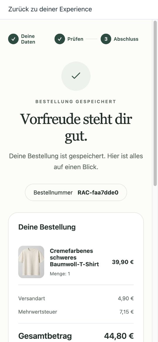 German immutable receipt from the embedded demo purchase