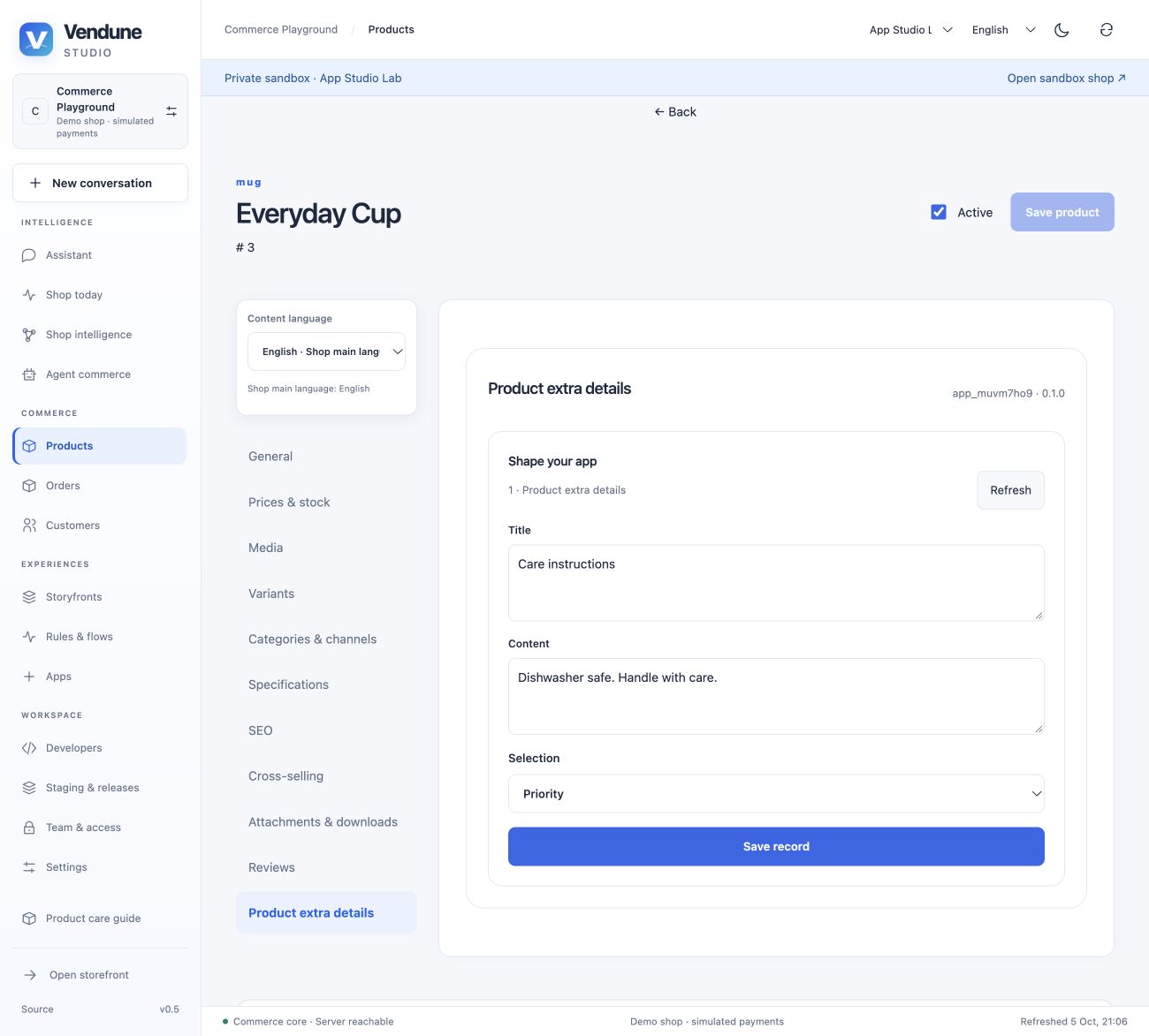 Installed product app with persisted data